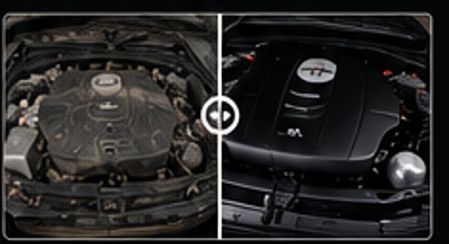 Engine bay before and after detailing