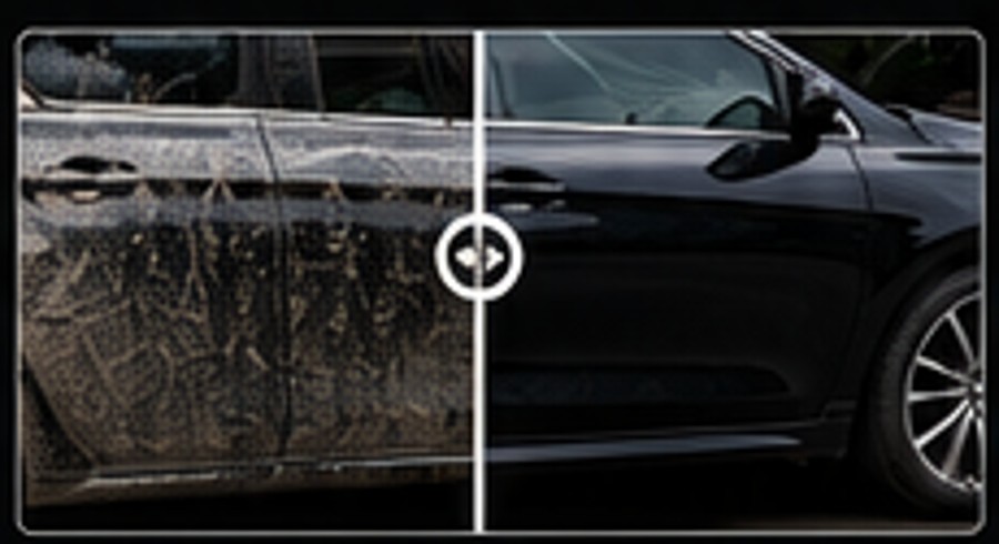 Vehicle exterior before and after detailing